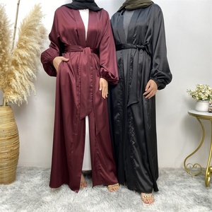 Hot Sell <b>Thick</b> Satin Open Abaya With Wide Sleeves Muslim Women Abayas <b>Cardigan</b> With Side Pockets 10 Colors 1917# - Product Image 3