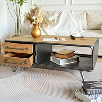 Table basse vintage industrielle rustique en métal avec plateau en bois massif, décorative, durable et facile à assembler