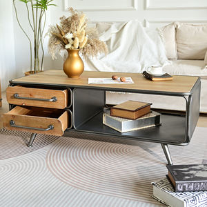 Table basse décorative robuste en bois massif avec base en métal, style vintage industriel rustique, pour la maison et le commerce de gros - Product Image 4