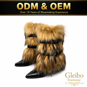 ODM OEM Vintage Punk Suni Kürk Yüksek Topuklu Botlar Bayanlar Tokalı Askılı Zincir Tasarımlı Sıcak Peluş Diz Üstü Botlar Kulüp Günlük Kullanım İçin - Product Image 1
