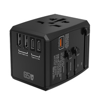 Adaptador de Viaje Universal de Alta Calidad de 65W con 2 Puertos USB-A y 3 Puertos Tipo-C PD GaN, 2 Tomas de Corriente, Certificación CE/FCC
