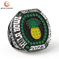Cincin Kejuaraan Bentuk Persegi CUSTOM, Bertabur Penuh Zirkonia Kubik dengan Batu Berwarna, Logo Kustom, Cincin Kejuaraan Olahraga untuk Tim