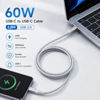 Câble de charge rapide USB C vers USB C 60W 1,2m 3A PD USB 2.0 Câble de données tressé en nylon Type C pour ordinateur portable Smartphone OEM ODM