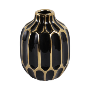Vaso in ceramica moderno decorativo per fiori, per soggiorno, camera da letto, ufficio, decorazione per la casa, finitura nero oro - Product Image 3