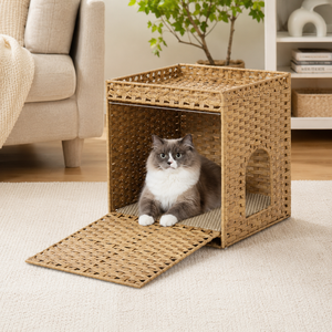 Meuble <span class=keywords><strong>de</strong></span> Luxe Pliable en Faux Rotin pour Bac à Litière, Meuble Moderne Dissimulé pour Chat, Grande Maison Intérieure pour Chats - Product Image 5