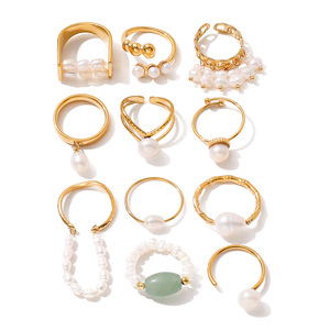 패션 주얼리 PVD 18K 금도금 스테인리스 스틸 변색 방지 방수 담수 진주 옥 반지 (여성용) - Product Image 2