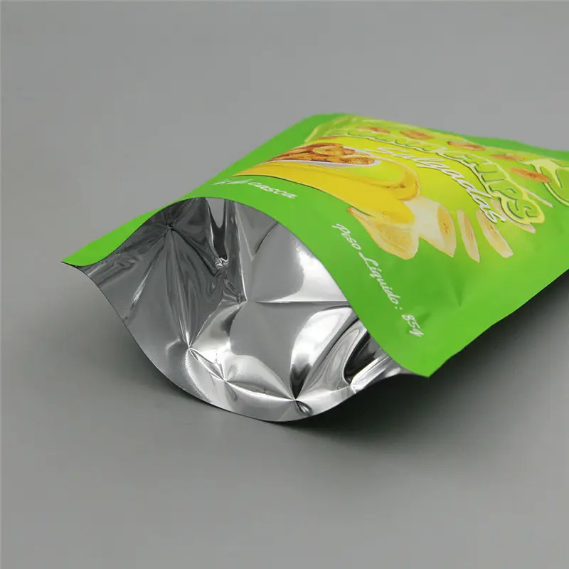 Barrera contra la humedad Embalaje de aperitivos Bolsa de plástico para alimentos Stand up Banana Chips Bolsas de embalaje