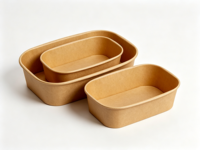 Bol en papier kraft rectangulaire personnalisé, impression sur papier biodégradable, bol à salade en papier kraft de haute qualité avec couvercle pour aliments