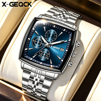 X-GEQCK 3086 Jam Tangan Pria Mewah Dial Persegi Tiga Jarum Tali Baja Tahan Karat Quartz Jam Tangan Bisnis Montre Homme Reloj Hombre