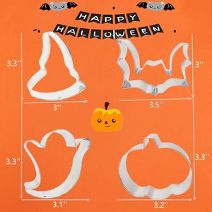 4 pezzi grandi formine per biscotti in acciaio inossidabile di <span class=keywords><strong>Halloween</strong></span> pipistrello di zucca fantasma cappello da strega stampi in metallo per la decorazione di cottura di <span class=keywords><strong>Halloween</strong></span> - Product Image 2