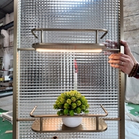 Paravent décoratif en métal avec panneau en verre texturé et étagère, séparateur d'espace de bureau intérieur