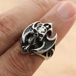 European American Style Titanium Steel Skull <b>Ring</b> Men's Punk Bat <b>Cross</b> Design <b>Silver</b> Color Jewelry Gift 29008 - Product Image 3