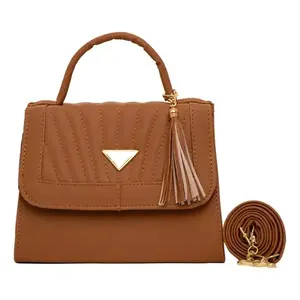 Sac à bandoulière Fana Original Lizbet Camel pour femme en cuir synthétique microfibre, style professionnel, couleur unie, deux poignées, avec rabat - Product Image 3