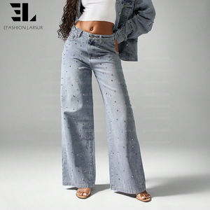 بنطلون جينز نسائي فضفاض بخصر عالٍ من LARSUR، مزين بالأحجار الكريمة واللؤلؤ، بتصميم ممزق وغسيل مميز - Product Image 6