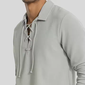 <span class=keywords><strong>Chemise</strong></span> personnalisée de haute qualité pour hommes, nouvelle <span class=keywords><strong>chemise</strong></span> de plage décontractée à manches longues, <span class=keywords><strong>col</strong></span> montant, corde à longueur réglable, <span class=keywords><strong>chemise</strong></span> de couleur unie - Product Image 3