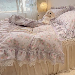 Copripiumino in Pizzo con Volant <span class=keywords><strong>per</strong></span> <span class=keywords><strong>Letto</strong></span> Singolo/Matrimoniale, Perfetto <span class=keywords><strong>per</strong></span> Camera da Ragazza, Set Biancheria da <span class=keywords><strong>Letto</strong></span> in Pizzo Floreale Francese 100% Cotone con Copriletto e Federe - Product Image 2