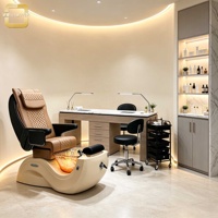 Grande table de salon de manucure à double surface de travail avec design à trous pour câbles, station de manucure pour services commerciaux d'art des ongles et de manucure