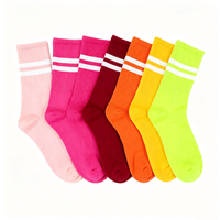 Chaussettes de sport pour femmes en coton doux aux couleurs vives d'automne, à deux rayures, chaussettes chic pour la rue