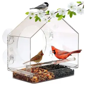 鳥の餌箱アクリル透明窓鳥の餌箱トレイ鳥の家ペットの餌箱吸盤設置家の種類