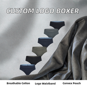 Custom Logo <b>Men's</b> Knitted Boxer Shorts U Convex <b>Pouch</b> 100% Cotton Breathable Quick Dry Low Waist - Product Image 2