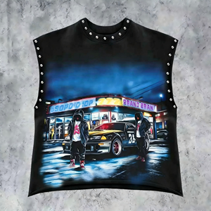 Camiseta sin mangas personalizada para hombre, estilo <span class=keywords><strong>vintage</strong></span> urbano, de algodón 100% de alto gramaje, con estampado DTG de pedrería y efecto desgastado, corte holgado. - Product Image 4