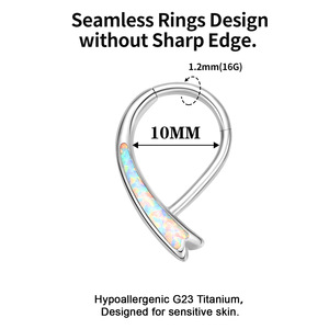 Anneau de nez en titane ASTM F136 avec incrustation d'opale ou de zircone cubique |   Anneau de piercing hypoallergénique sans soudure pour Daith, Septum, Hélix et Cartilage - Product Image 2