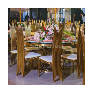 Wholesale Modern Stackable Golden Stainless Steel Furniture Gold High Back Oval Back Wedding <b>Dining</b> <b>Chair</b> - Product Image 1