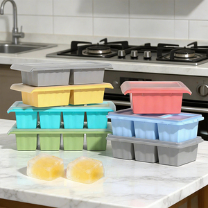 Molde de silicona grande para sopa y cubitos de hielo <span class=keywords><strong>con</strong></span> <span class=keywords><strong>tapa</strong></span> para almacenamiento de alimentos, preparación de comidas, control de porciones, sobras y comida para bebés - Product Image 3