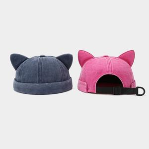 Cute Cat Ears Docker Hat Lady Summer Fried Street Color sólido Melon Skin Outing Devil <span class=keywords><strong>Dockers</strong></span> Custom Hat - Product Image 2