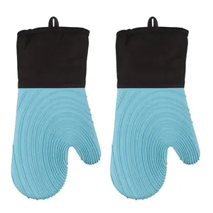 Ensemble de gants de four en silicone flexibles pour la cuisine, essentiels pour la cuisine, gants professionnels extra longs résistants à la chaleur, fournitures de pâtisserie - Product Image 1