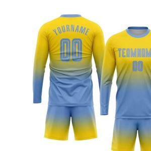Conjunto de Uniforme de Fútbol Personalizado Amarillo y Azul, Pantalones Cortos de Manga Corta, Impresos, de Secado Rápido, para Entrenamiento y Partido - Product Image 3