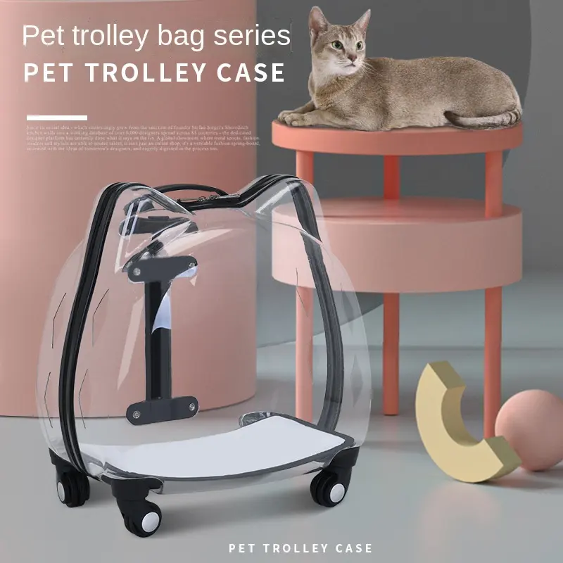 Nieuwe Collectie Portable Pet Travel Wiel Trolley Case Transparante Capsule Koffer Kat Tas Leuke Kat Vorm Huisdier Rugzak Bag Carriers