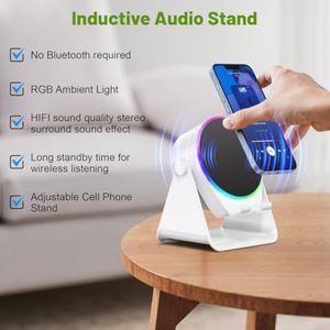 Soporte de Altavoz Inalámbrico por Inducción con Amplificador de Sonido Estéreo, Luz RGB, Soporte Ajustable para Teléfono, Compatible con Teléfonos y Tablets - Product Image 4