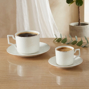Ensemble de tasses à thé et à café en céramique de porcelaine moderne avec bord doré personnalisé, écologique, passe au lave-vaisselle, 250 ml, idéal pour un cadeau - Product Image 1