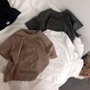 T-Shirt a Maniche Corte per Bambini con Orso in Rilievo Tridimensionale, Cotone Morbido Traspirante 220g, Casual per Ragazzi e Ragazze - Product Image 1