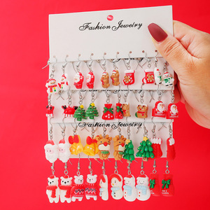 Boucles d'oreilles pendantes en résine de Noël, motif dessin animé, Père Noël, Bonhomme de neige, Renne, Bijoux cadeau de fête - Product Image 1