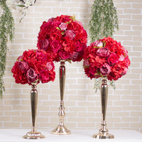 Décoration de mariage en soie artificielle Rose fleurs artificielles boule fleurs centres de table bâton de bougie en or