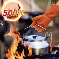 Gants de barbecue en cuir de vachette résistants à la chaleur à haute température à 500 degrés avec une excellente isolation pour la cuisson et les grillades