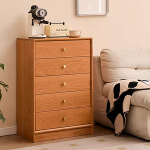 Commode à cinq tiroirs en bois massif de style japonais, bois de cerisier, style moderne minimaliste, armoire de rangement pour chambre à coucher, buffet pour salon - Product Image 1