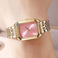 Montre à quartz carrée rétro de luxe pour femmes, montre cubaine en acier inoxydable rose et vert
