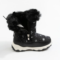 Bottes d'hiver personnalisées pour enfants, imprimé neige noir, doublure en peluche, tige imperméable, semelle épaisse antidérapante, fermeture éclair extérieure