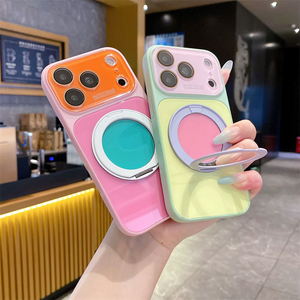 เคสโทรศัพท์แฟชั่นสไตล์ INS สีสันตัดกัน สำหรับ iPhone 18 17 16 Pro Max พร้อมขาตั้งหมุนได้ ฝาหลังกระจกป้องกัน - Product Image 5