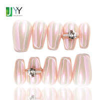 Ongles artificiels en acrylique chromés miroir de luxe faits à la main, vente en gros, haute qualité, 10 pièces, courts, avec strass 3D