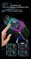 Reproductor MP3 para Auto BT 5.4, Transmisor FM Inalámbrico Bluetooth, Carga Súper Rápida, Cable Retráctil 3 en 1, Cargador para Auto de 65W+18W