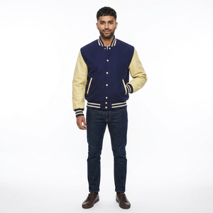 Custom Men's Stand Collar Varsity Jacket with Front Embroidery Logos Patches & Labels-Waterproof Breathable - Product Image 1