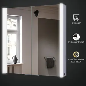 Современный туалетный столик для ванной комнаты, домашний двухдверный светодиодный зеркальный шкаф для ванной комнаты