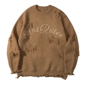Men's Letter Embroidery Star Pattern Sweater With Fringe Hem Factory Wholesale OEM 2024 Korean Style Knitwear