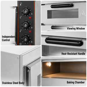 Horno Eléctrico Comercial para Pizza de 3000W, Doble Plataforma, Acero Inoxidable, Horno de Encimera para Panadería, Restaurante, Pizzería, Proveedor de Cocina - Product Image 2