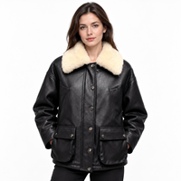 Manteau en daim structuré doublé de fourrure avec revers cranté, garniture en laine bouclée, fermeture à boucle et boutons sur le devant, style urbain automne-hiver, OEM