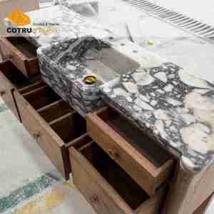 Lavabo Vintage in Marmo Naturale Calacatta Viola con <span class=keywords><strong>Mobile</strong></span> in Legno Massello per <span class=keywords><strong>Bagno</strong></span> di Lusso - Product Image 5